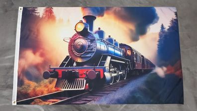Fahne Flagge Zug Eisenbahn Dampflock - 90 x 150 cm
