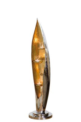 Fink CAVA, Windlicht mit Glas, 6-flammig, Foliengold, silberfarben, H. 110 cm, D