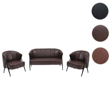 Wohnzimmer-Set HWC-P30, 2er-Sofa 2x Sessel, Vintage Industrial Metall Kunstleder