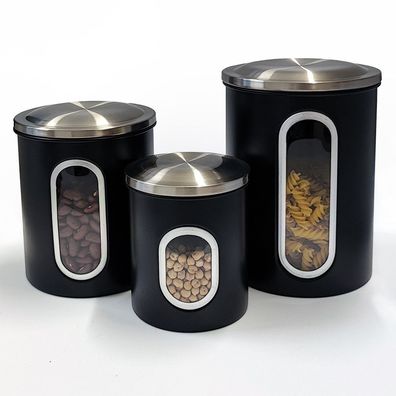 3 Set Edelstahl Vorratsdosen insg. 5,4L Küchenkanister mit Sichtfenster DeckeL
