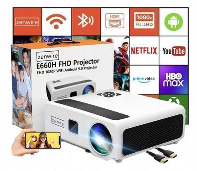 LED-Projektor WiFi 2.4/5GHz Android TV FULL HD 4K 24000lm Bluetooth Zenwire e660h