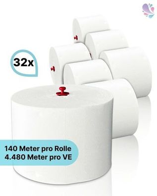 Toilettenpapier Blanc "Long Life 2L", 2-lagig, 140m je Rolle, 100% Zellstoff, Ergiebi