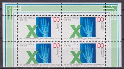 BRD 1995 postfrisch 4er Block Michel-Nr. 1784 Wilhelm Conrad Röntgen