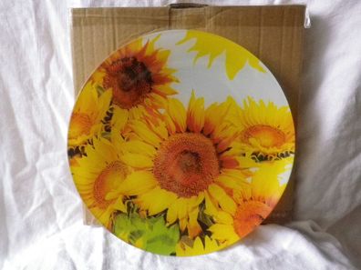 Glasschale Servierschale Glasteller mit Sonnenblumen D 24 cm