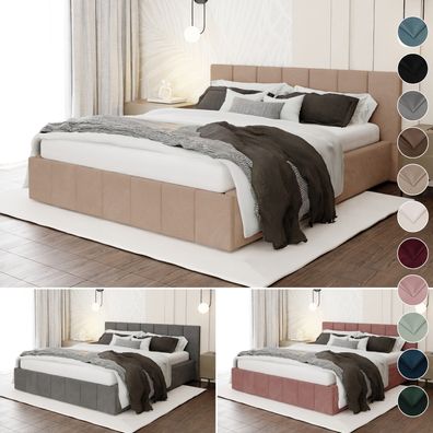 Muralo Polsterbett Premium mit Kopfteil Bett mit Stauraum für Schlafzimmer