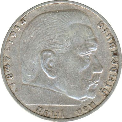 Drittes Reich 2 Mark 1937 A Paul von Hindenburg Silber*