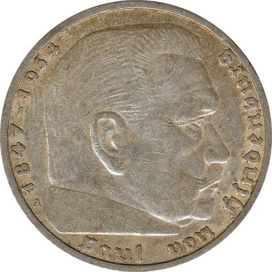 Drittes Reich 5 Mark 1936 A Paul von Hindenburg J. 367 Silber*