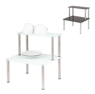 bremermann Glas-Regal, Küchenregal 2 Ebenen, Glas/Edelstahlfüße