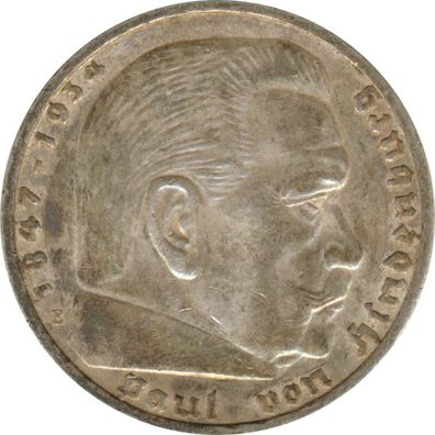 Drittes Reich 5 Mark 1938 E Paul von Hindenburg J. 367 Silber*