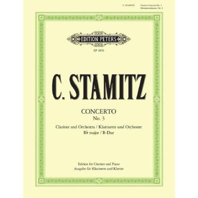 Stamitz Konzert Nr 3 B-Dur Klarinette Klavier Noten