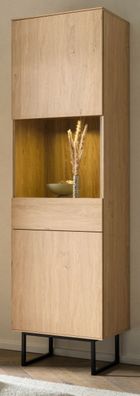 Vitrine Vitrinenschrank Eiche 58x200 cm Wohnzimmer Esszimmer Schrank Push-Open Breda