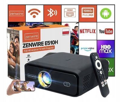 Zenwire E510H Mini Full HD 4K Projektor Android TV 11 WiFi 2.4/5 Ghz 500 Ansi 15000Lm