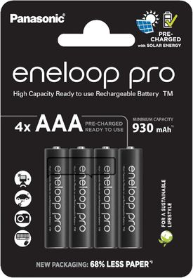 Eneloop Pro AAA Akkus 930 mAh 4 Stk.– wiederaufladbare Batterien für Geräte mit
