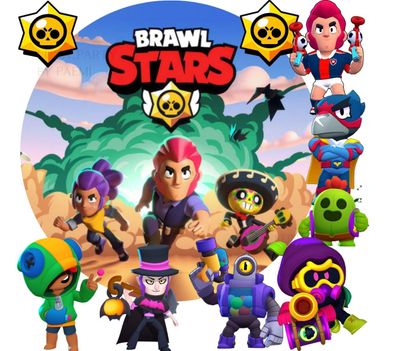 Brawl Online-Spiel Essbar Zuckermasse Tortenbild Tortenaufleger Stars + 4 Muffin b2
