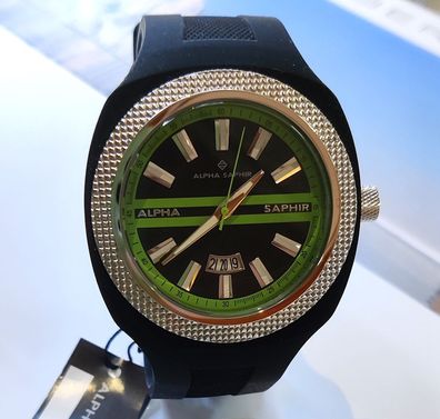 ALPHA SAPHIR Unisexuhr Silikonband schwarz 373M 10 ATM