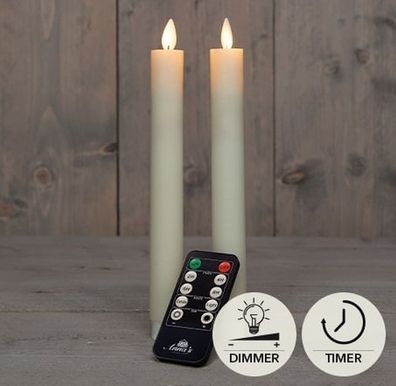 2er Set LED Tafelkerze Stabkerze 23 cm creme elfenbein Echtwachs Kerzen Fernbedienung