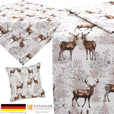 Weihnachten Tischdecke Tischläufer Kissenbezug Winter Hirsch Made in Germany