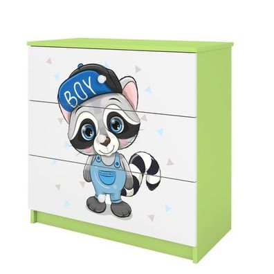 Kinderkommode mit Schubladen Waschbär in der Farbe Grün Babydreams
