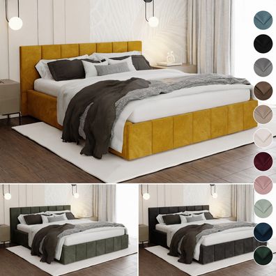 Muralo Polsterbett Premium mit Kopfteil Bett mit Bettkasten für Schlafzimmer