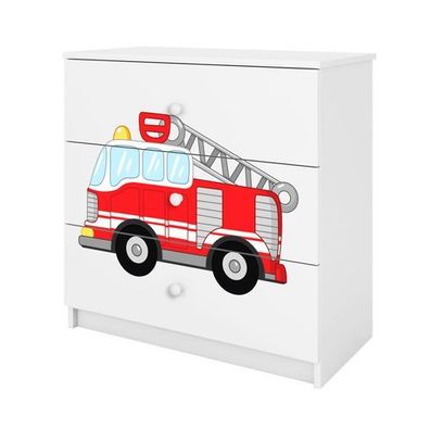Kinderkommode mit Schubladen Löschzug in der Farbe Weiß Babydreams