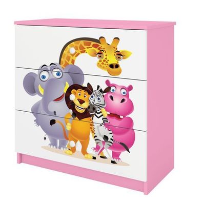 Kinderkommode mit Schubladen ZOO in der Farbe Rosa Babydreams