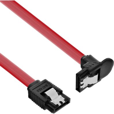 InLine® SATA 6Gb/s Kabel, mit Lasche, gewinkelt, 0,5m, rot