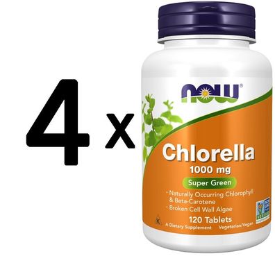 4 x NOW Foods Chlorella, 1000mg - 120 tablets