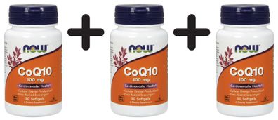 3 x NOW Foods CoQ10, 100mg with vitamin E - 50 softgels