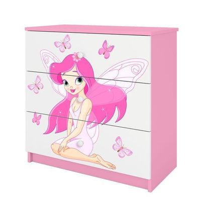 Kinderkommode mit Schubladen Elfe mit Schmetterlingen in der Farbe Rosa Babydreams