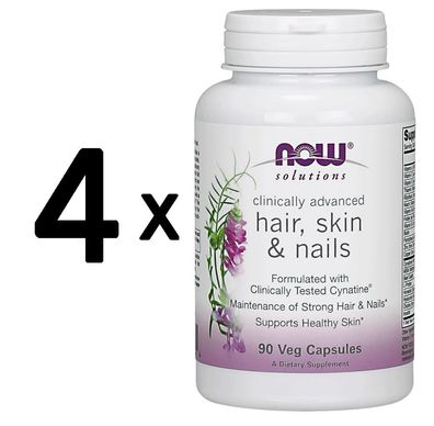4 x NOW Foods Hair, Skin & Nails, Solutions - 90 caps
