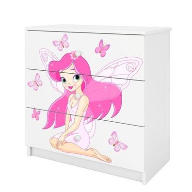 Kinderkommode mit Schubladen Elfe mit Schmetterlingen in der Farbe Weiß Babydreams