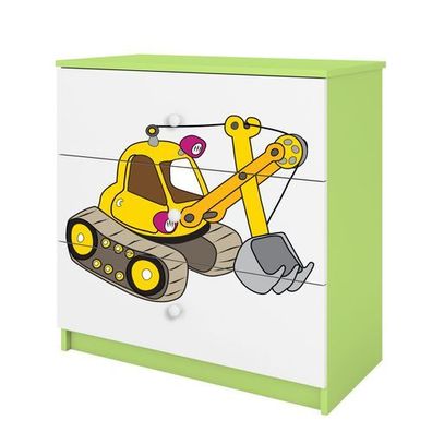 Kinderkommode mit Schubladen Excavator in der Farbe Grün Babydreams