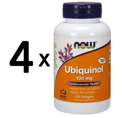 4 x NOW Foods Ubiquinol, 100mg - 120 softgels