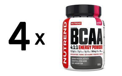 4 x Nutrend BCAA 4:1:1 Energy Powder, Raspberry - 500g