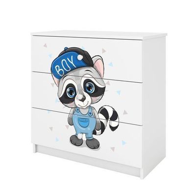 Kinderkommode mit Schubladen Waschbär in der Farbe Weiß Babydreams
