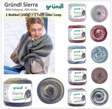 200g Gründl Sierra - Farbverlaufsgarn für Loops Schal Pullover - mit Wolle