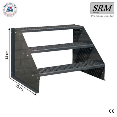 3 Stufen Treppe Breite 60-160cm Standtreppe komplett anthrazit Geschosshöhe 63cm