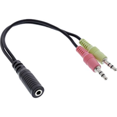 Audio Headset Adapterkabel, 2x 3,5mm Klinke Stecker an 3,5mm Klinke Buchse 4po