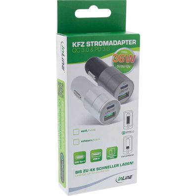 USB KFZ Ladegerät Stromadapter Quick Charge 3.012/24VDC zu 5V DC/3AUSB-A + USB T