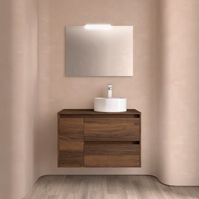 Salgar Badezimmermöbel NOJA 850 2 Schubladen und 1 linke Tür Nussbaum MAYA + Waschtis