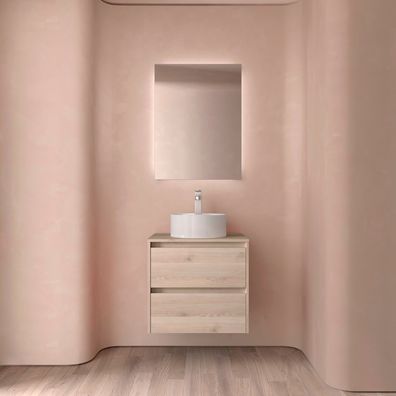 Salgar Badezimmermöbel NOJA 600 2 Schubladen Natural + Waschtisch-Platte