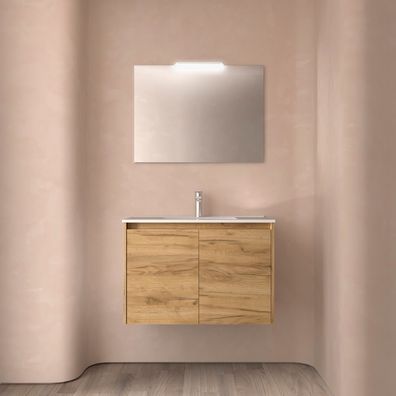 Salgar Badezimmermöbel NOJA 800 2 Türen EICHE AFRIKA + Waschtisch + Spiegel