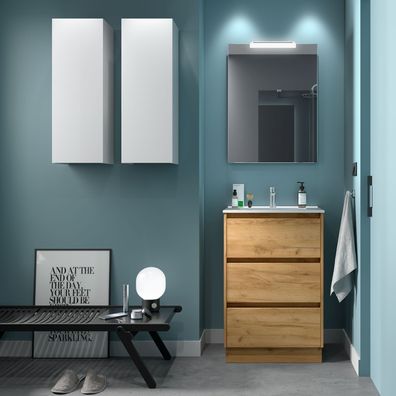 Salgar Badezimmermöbel NOJA 600 3 Schubladen EICHE AFRIKA + Waschtisch