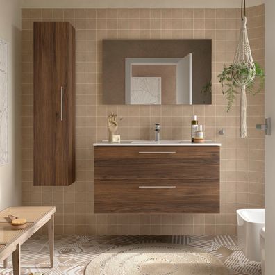 Salgar Badezimmermöbel SILANE 1000 2 Schubladen Nussbaum MAYA + Waschtisch + Spiegel