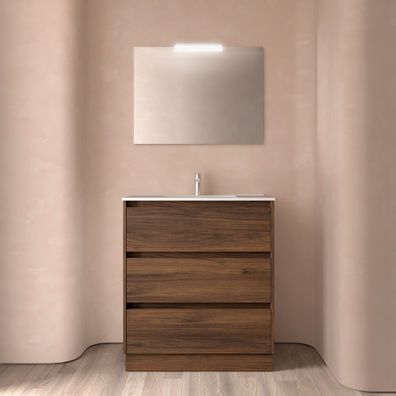 Salgar Badezimmermöbel NOJA 800 3 Schubladen Nussbaum MAYA + Waschtisch + Spiegel