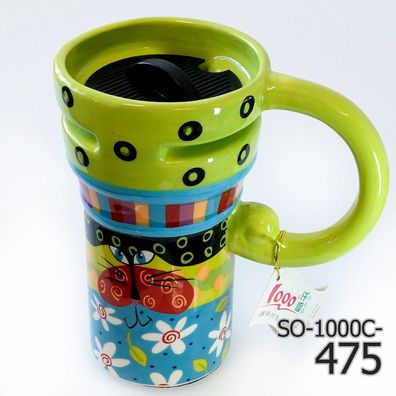 Kaffeetassen Becher Tasse Geschenkartikel Keramikbecher m Deckel -475