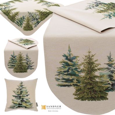 Gobelin Tischdecke Tischläufer Kissenhülle Weihnachten Wald Baum Made in Germany