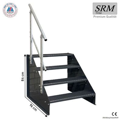 4 Stufen Standtreppe Breite 60 - 160cm Höhe 84cm komplett anthrazit 1x Geländer