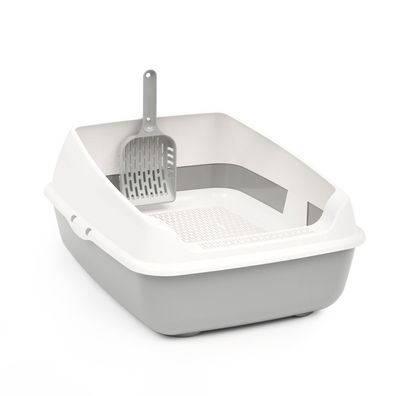 Katzentoilette Schalentoilette Katzenklo Abnehmbarer Hochrand Sieb Streuschaufel Grau