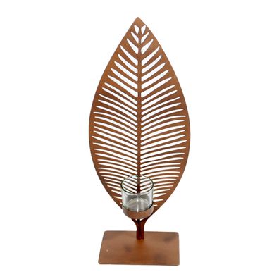 Teelichthalter Windlicht Blatt Metall Rost-Optik Glas H 29cm Deko